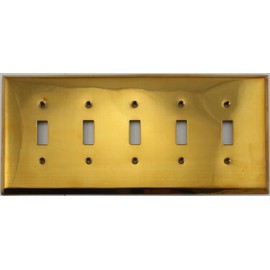 Unlacquered Polished Brass 5 Gang Toggle Light Switch Wall Plate