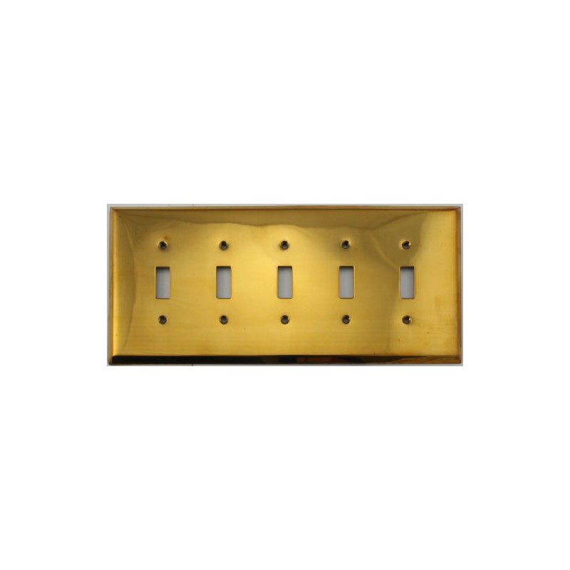 Unlacquered Polished Brass 5 Gang Toggle Light Switch Wall Plate