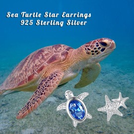 Asymmetric Sea Turtle Starfish Earrings 925 Sterling Silver for Women-Ocean-Themed Summer Beach Jewelry Gifts Boho Coastal Studs