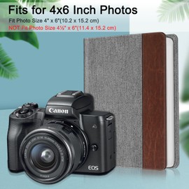Fintie Photo Album 4x6 - 112 Photos, Premium Vegan Leather Cover with Snap Closure, Portable Wallet Photo Albums, Denim Grey
