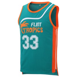 Afuby Flint Tropics Jersey Moon #33 Basketball Jerseys,90S Hip Hop Jersey S-XXXL (Green, XXL)