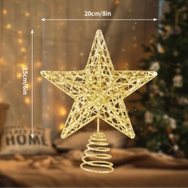 KEYIDO Christmas Tree Topper Christmas Tree Star for Christmas Tree Gold Tree Toppers Metal 20cm Stars for Top of Xmas Tree Decorations Glitter