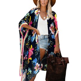 Moss Rose - Traje de baño tipo kimono para mujer con estampado floral bohemio, suelto y casual, Jardín tropical, Talla única
