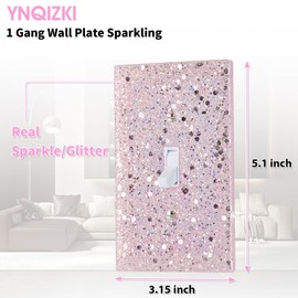 YNQIZKI Pink Glitter Light Switch Cover - Sparkling Wall Plate 5.1"x3.15", Unique Gift for Her, Housewarming, Birthday, Home Decor,Single Toggle