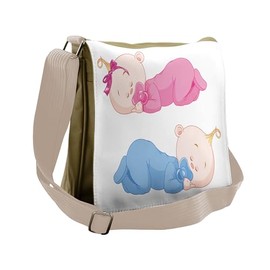 Ambesonne Cartoon Messenger Bag, Little Twins in Pajamas, Unisex Cross-body