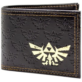 Link's Awakening Legend of Zelda Embossed Golden Triforce Artifact Wallet Bi-Fold Coin Pocket & Card Holder, Black