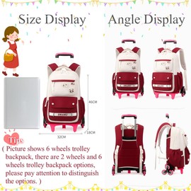 EKUIZAI Trolley Backpack for Girls Middle Kids School Bags with Wheels Rolling School Bags for Teen Girls