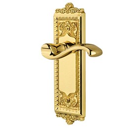 Grandeur 821404, Polished Brass Windsor Longplate with Portofino Lever Complete Privacy Set