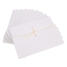 10Pcs Kraft Gift Envelopes with Ribbon Solid Color Cardboard Textured Rectangle Flat Present Gift Envelopes for Invitation Vouchers Christmas Birthday Cards Wedding Accessories (White)
