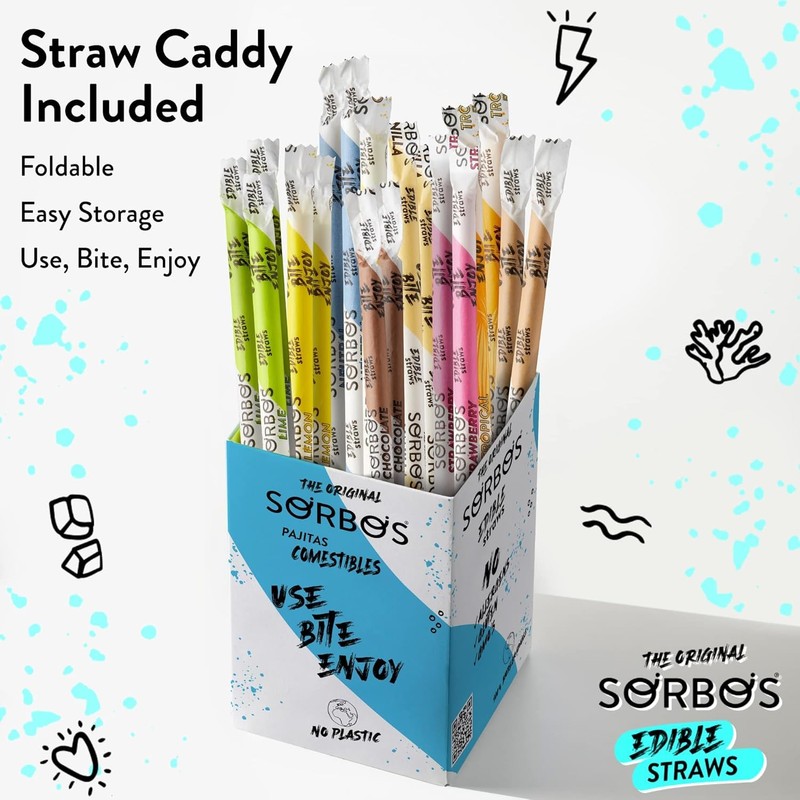 Sorbos Edible Straws, Ginger Flavored, Sustainable, Individually Packaged, No Plastic,
