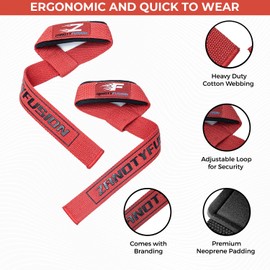 Weight Lifting Straps | Wrist Support Powerlifting Strap | Heavy Duty Gym Bodybuilding Straps Power Deadlift Workout | One Size Fits All (Red)