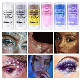 GL-Turelifes Face and Body Glitter Gel Stick, Carnival Face Glitter Make-up, Sparkling Sequins Nair Hair Glitter Gel, Singer Concerts Festival Rave Accessories (#08 Red)