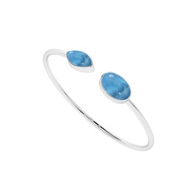 LUSTRE AND LIGHT Natural Larimar 2 Stone Twister Bangle Bracelet for Women in Sterling Silver, Gemstone Jewelry Gifts for Her Birthday, Anniversary, Graduation (Oval-Marquise)