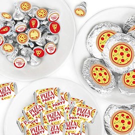 Big Dot of Happiness Pizza Party Time - Mini Candy Bar Wrappers, Round Candy Stickers and Circle Stickers - Baby Shower or Birthday Party Candy Favor Sticker Kit - 304 Pieces