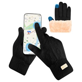 SUTIYO Thermal gloves for Women, Touch Screen, Winter Gloves with Fleece Lining, Elastic Cuff, Warm Knited Gloves for Running Driving (Black)