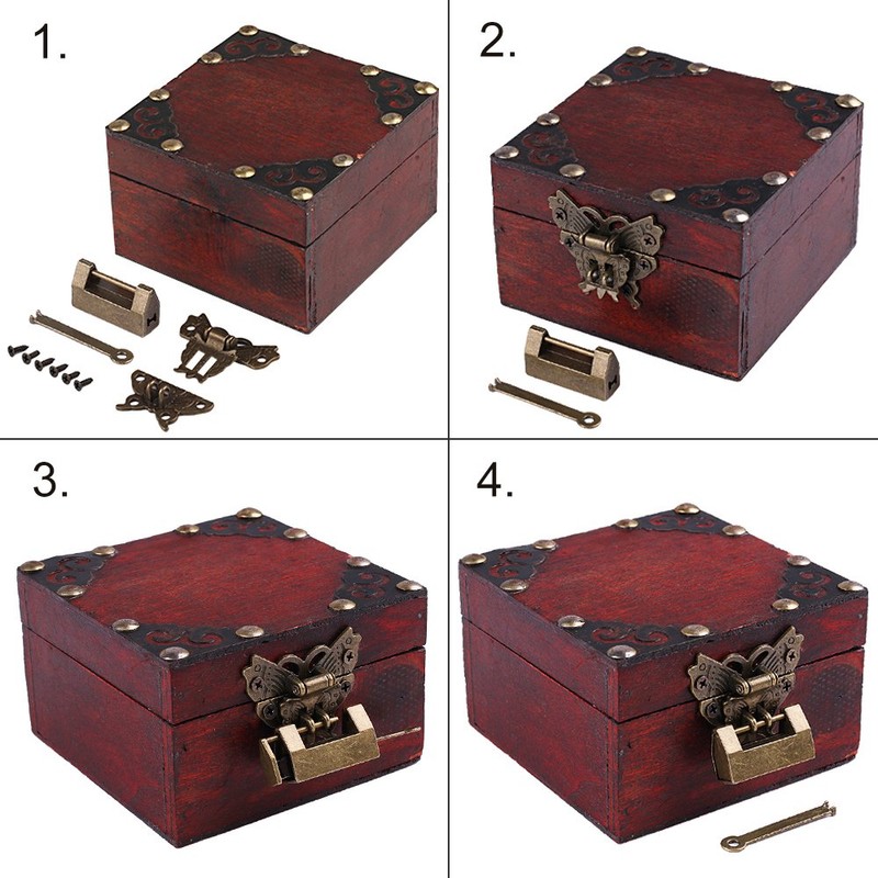 Antique Chinese Locks with Key & Latch Hasp Set, Vintage