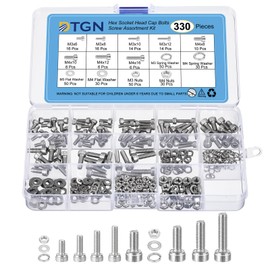 DTGN 330Pcs Metric Screw Assortment, M3 M4 Bolts and Nuts Kit, 304 Stainless Steel 6/8/10/12/16mm Hex Socket Head Cap Screws Bolt Set With Wrench for 3D Printing DIY