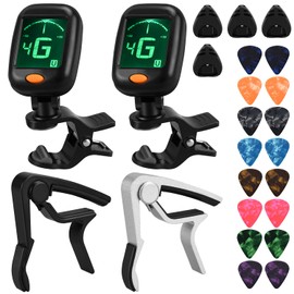 Guitar Capo Guitar Tuner Set, 2 Set Guitar Accessories, Including Guitar Capo Guitar Tuner Guitar Picks and Guitar Pick Holder, for Guitar Players and Guitar Beginners (2 Set)