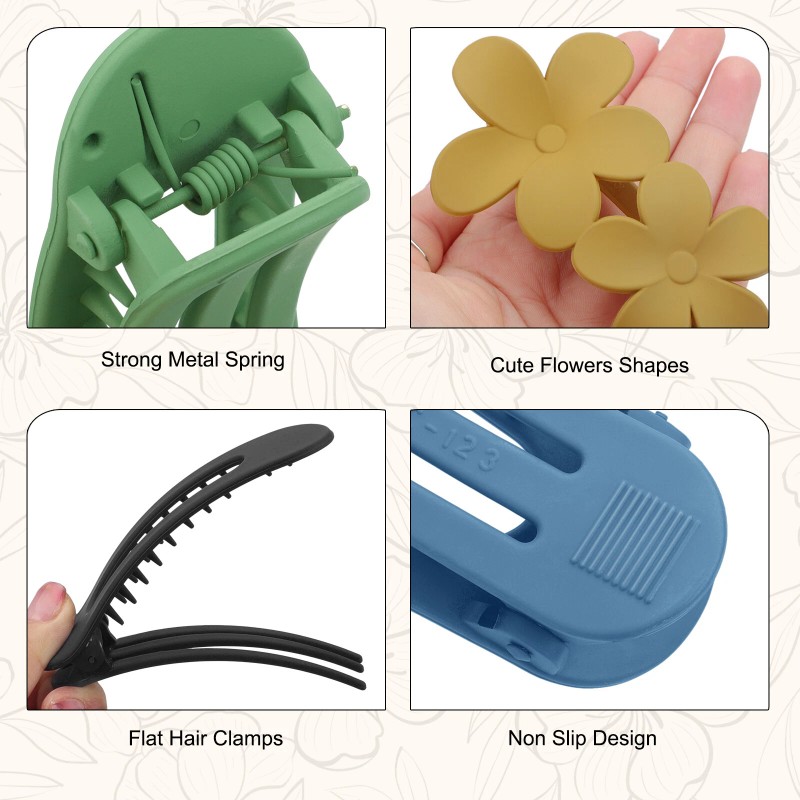 12x Flat Hair Clips, Flower Claw Clips, French Hair Barrette