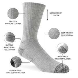 JOYNÉE 8 Pairs Mens Crew Cushion Socks Work Athletic Running Socks Casual Breathable Socks for Men,Light Grey,Sock Size:10-13