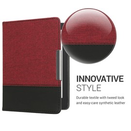 kwmobile Case Compatible with Kobo Aura Edition 2 - PU Leather and Canvas e-Reader Cover - Dark Red/Black