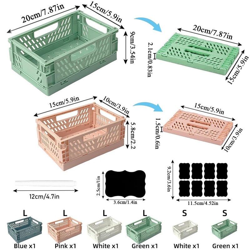 Ruucy 6 Pcs Collapsible Storage Crates, 4 Pcs Plastic Crates