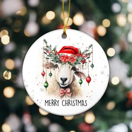 Farmhouse Sheep 2024 Christmas Ornaments, Farmhouse Christmas Tree Holiday Decor, 2024 Christmas Sheep Ornaments Hanging Tree Decorations, Christmas Sheep Ceramic Ornaments (Sheep)