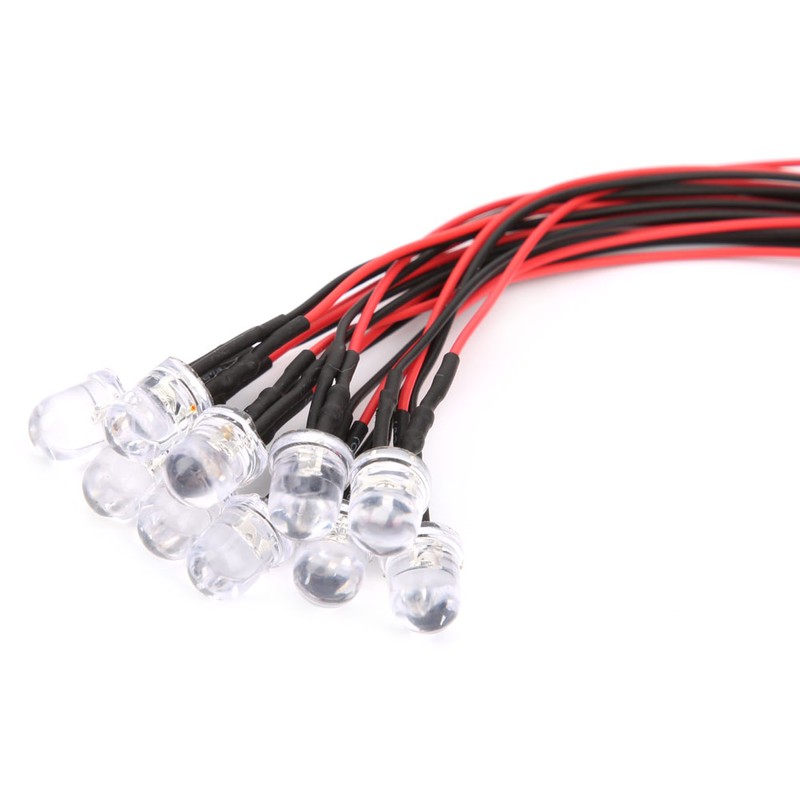 50PCS 12V 8mm Chromatic LED Lamp Beads with 20CM 26AWG
