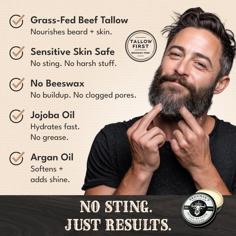 Bronmans Beef Tallow Beard Butter for Men - 4oz -