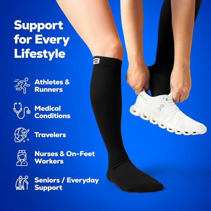 SB SOX 3-Pair Compression Socks for Women & Men (15-20mmHg)