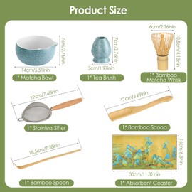 7PCS Matcha Whisk Ceramic Matcha Set Matcha Kit for Ceremony with Bowl Whisk and Spoon Holder Mat for Soaking Matcha Making Kit Gift for Beginners and Enthusiasts Women, Men, Friends