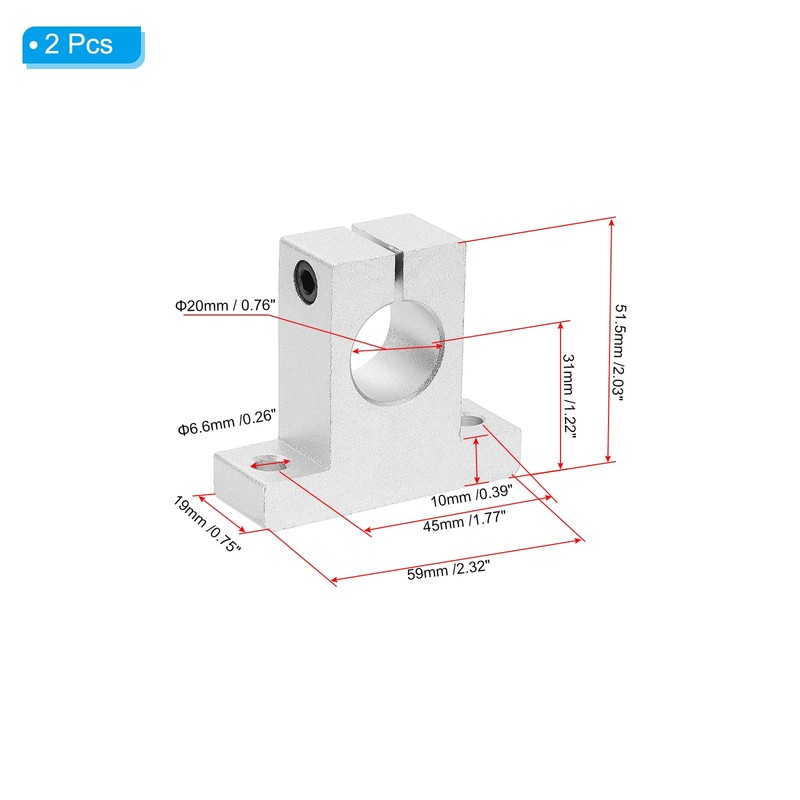 PATIKIL SK20 Aluminum Linear Motion Rod Rail Clamping Guide Support,