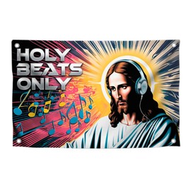 3x5 Feet Jesus Tapestry Polyester Flag "Holy Beats Only" with Four Brass Grommets - Tapestries for College Dorm Room Meme Banners Flags for Bedroom - Tapestrys Christian Religious Cool Wall Flag
