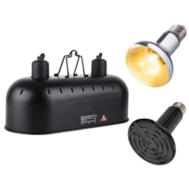 DXOPHIEX 15inch Dual Reptile Light Fixture, Max 150W Dual Reptile Heat Lamp Fixture with 100W UVA UVB Sun Lamp&Ceramic Heat Emitter,Double Dome Lamp Fixture for Reptile Terrarium and Tortoise Habitat