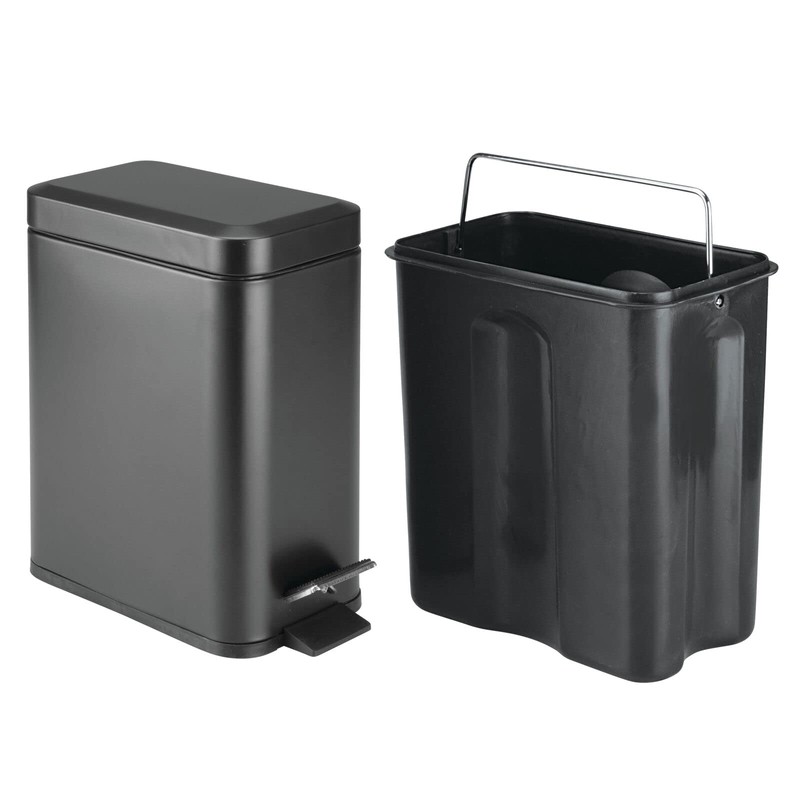 mDesign Small Modern 1.3 Gallon Rectangle Metal Lidded Step Trash