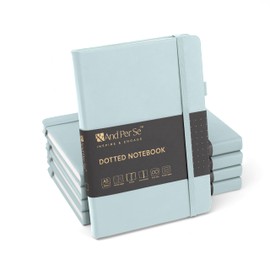 &And Per Se Dotted Journal Notebook (5 Packs), A5 Hardcover Leather Dotted Journal, 160 Pages 100 gsm Thick Paper, 3 Sheets of Stickers Included- 5.7'' x 8''（Cyan）