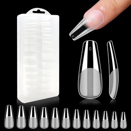 240Pcs Long Coffin Nail Tips, Half Matte Full Cover Gel Tips, 12 Sizes No File Nail Tips with Box, False Nails Acrylic Nail Tips for Press On Nail Extensions