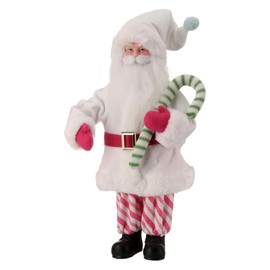 Regency International 17 Inch Soo Sweet Santa Holding Candy Cane Figurine, White and Pink, Resin and Fabric Christmas Decor