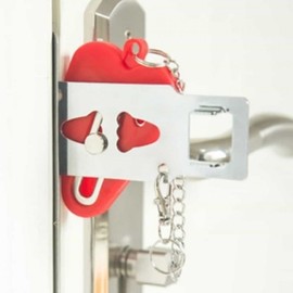 Door Safety Latch Lock Hook - Entry Door Security Device Portable Lock - Red 2ea