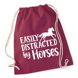 Hippowarehouse Easily Distracted by Horses Drawstring Cotton School Gym Bag 37cm x 46cm, 12 litres