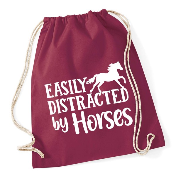 Hippowarehouse Easily Distracted by Horses Drawstring Cotton School Gym Bag