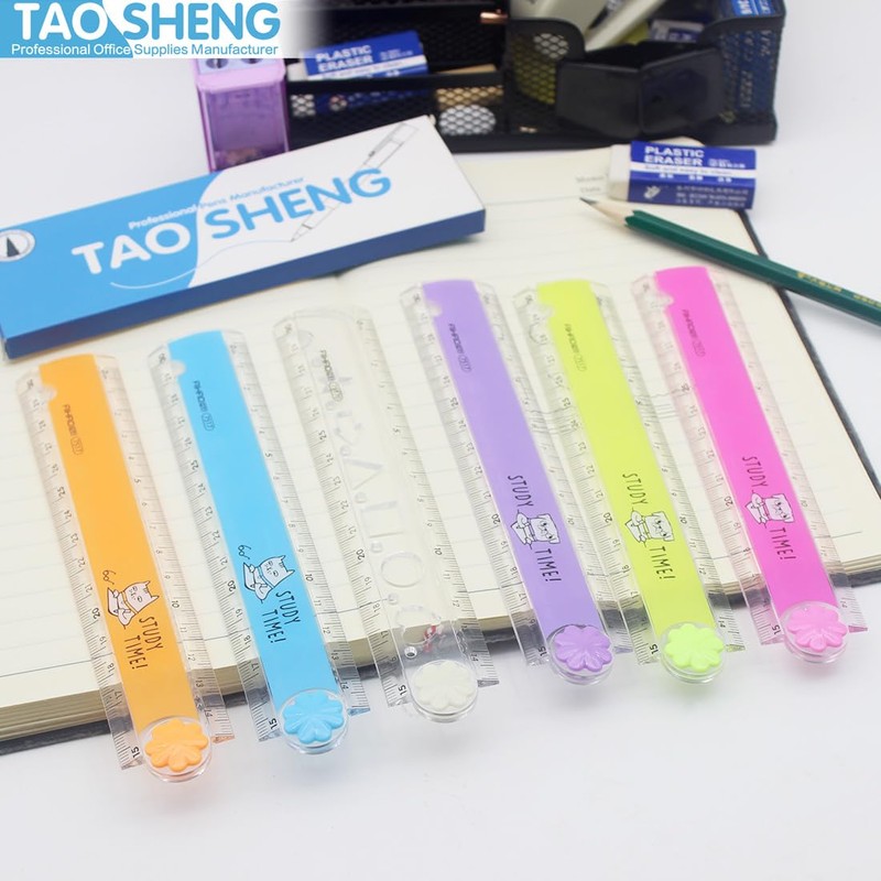 TAOSHENG 30-CM Foldable Plastic Ruler, Cute Folding Geometric Stationary Straight