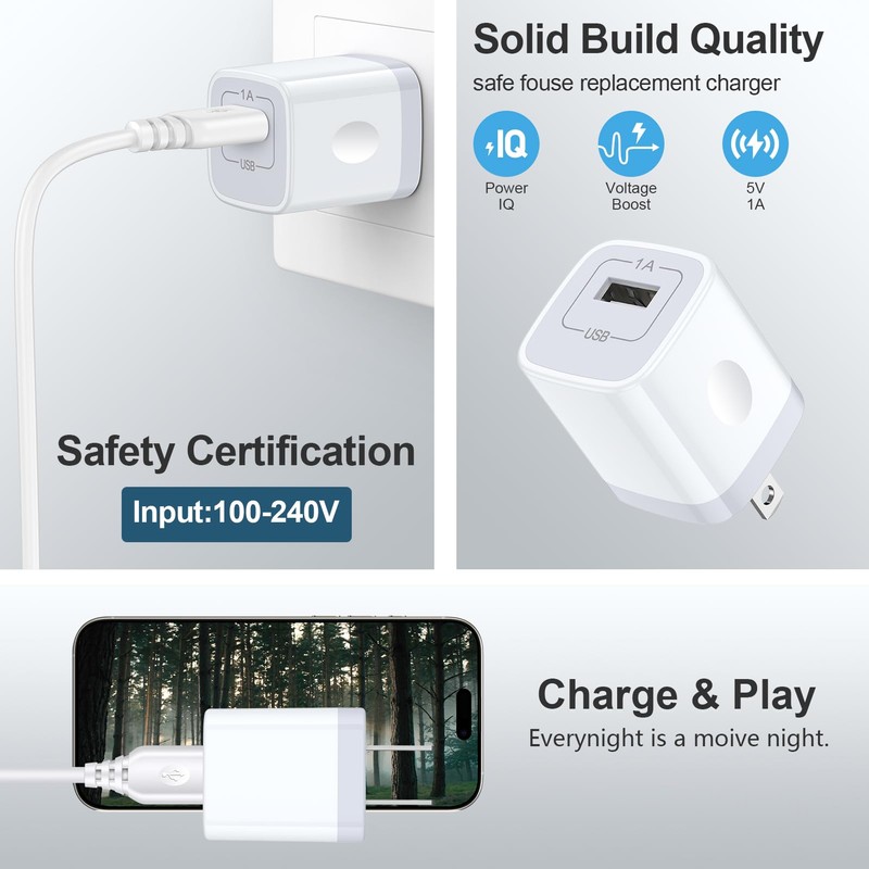 USB Power Adapter 5V/1A USB Charging Block 2Pack Single Port