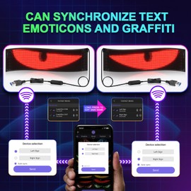 Rayhome 2PCS Synchronized Devil Eyes Light, 15''x4'' Full Color Big Eye Flex Signs for Windshield, Programmable LED Display for Car, Scrolling Led Light Sign for Car Window