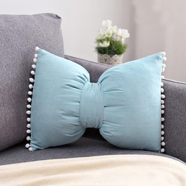 YDBDAT SKXKJ Bow Decorative Throw Pillow Covers with Pom Poms Cushion Case Lumbar Washable Velvet Pillow Cases for Bed Sofa Couch Bench Car 14 x 20 Inch Sky Blue