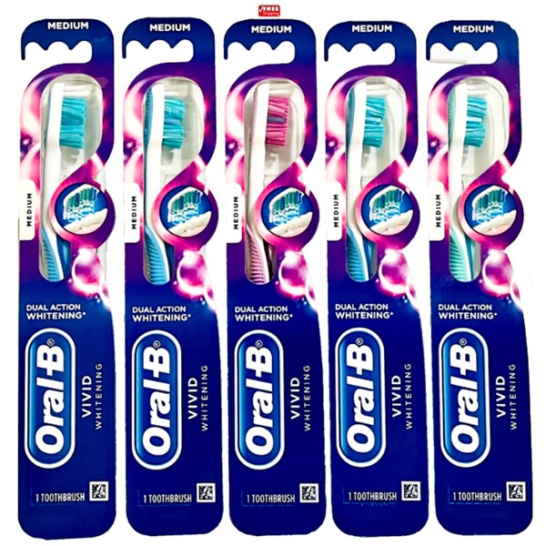 Oral-B Dual Action Vivid Whitening Medium Toothbrush, Various Color -