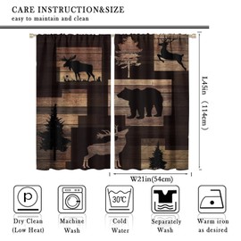 INSFBRB Rustic Lodge Cabin Rod Pocket Blackout Curtains for Living Room,Room Darkening Abstract Vintage Jungle Wildlife Elk Deer Tree Bear Curtains,2 Panels 45L x 21W