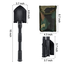 Oziral Mini Folding Shovel Multifunctional 40 cm, Upgrade Folding Shovel Made of Carbon Steel with Carry Bag for Gardening, Hiking, Camping, Outdoors