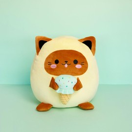 balvi Fluffy Kawaii Minty Cushion Yellow Fluffy Soft Ice Cream Loving Cat Nylon