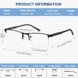 EYECEDAR 5 Pack Premium Blue Light Blocking Reading Glasses Men Metal Half Frame Spring Hinges Computer Readers for Men and Women 2.25